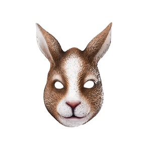 Realistic brown and white rabbit mask with detailed fur texture for Easter party cosplay
