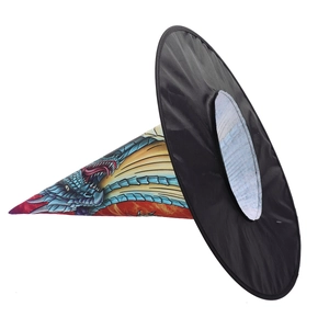 Detail of blue dragon print on polyester witch hat for Halloween cosplay costume