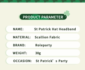 Spécifications du bandeau St Patrick Hat en tissu scintillant pesant 30 grammes