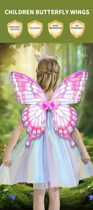 Detail of pink and purple butterfly wings with silk flowers and unicorn headband