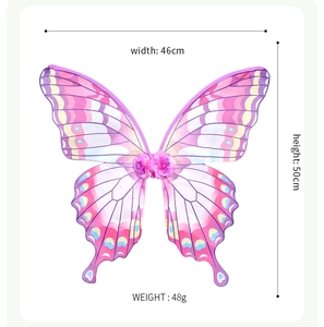 Pink and purple gradient butterfly wings for kids with size and weight dimensions