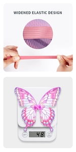 Detail of widened pink elastic straps and ultra-lightweight 48g Easter butterfly wings