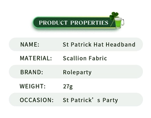 Specifiche del prodotto per la fascia per capelli con cappello di San Patrizio