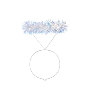 White holographic tinsel angel halo headband with shimmering fringe for party cosplay