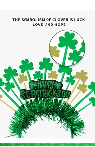 Détail du serre-tête de la Saint-Patrick avec trèfles verts et inscription brillante
