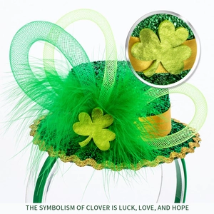 Serre-tête haut de forme vert de la Saint-Patrick avec trèfle et plumes pour la fête