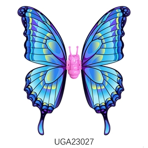 Front view of electric butterfly wings with blue gradient texture and pink center motor