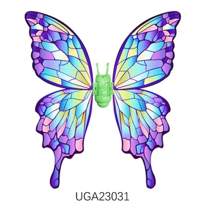 Macro view of motorized electric butterfly wings with colorful gradient texture and buttons