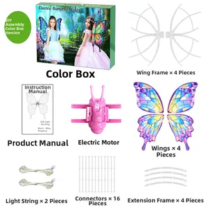 Detailed assembly components of electric butterfly wings with LED lights and music