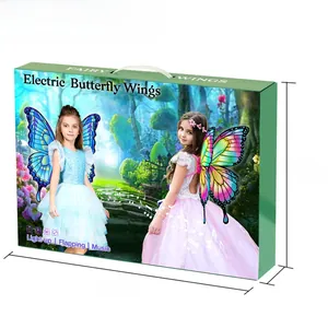 Electric fairy wings packaging box with size 46x34x7cm and LED music function details