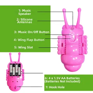 Detail view of pink electronic butterfly wings showing battery compartment and music speaker