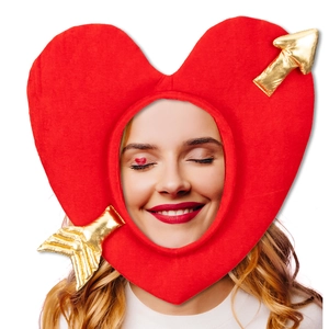 Chapeau Cœur Rouge de la Saint-Valentin Avec Décoration Flèche de Cupidon Dorée Feutre Accessoire de Costume Fête Mascarade Pour Adultes