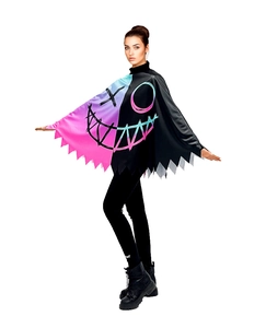 Neon graffiti smile cape for Halloween Harley Quinn cosplay with jagged hem detail