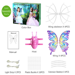 Detailed overview of electric butterfly wings kit including motor, frame and LED strips
