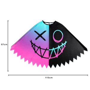 Harley Quinn Halloween cape with XO graffiti smiley face and blue-black gradient design