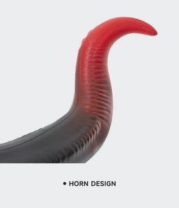 Detail of red and black horn design with ringed texture for Halloween cosplay hair hoop