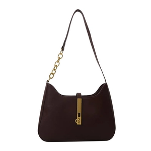 Sac sous le bras marron foncé vintage avec serrure dorée et détail de chaîne dorée