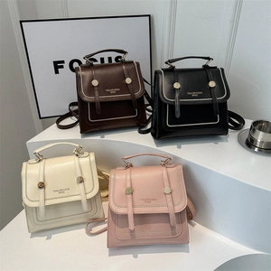 Retro Mini-Rucksäcke aus PU-Leder mit Perlenbesatz in Braun, Schwarz, Weiß und Lila Farben
