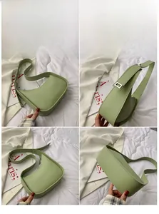Detail der hellgrünen Hobo-Tasche mit verstellbarem Riemen und silberner Schnalle auf Stoff