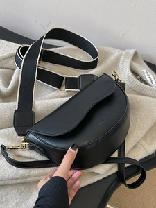 Vintage Women Saddle Bag Wave Edge Flip PU Leather Crossbody Bag With Double Shoulder Strap Urban Simple Messenger Bag Fashion Handbag