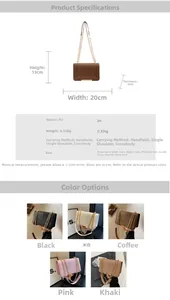 Detailed size and specification chart for the PU leather chain crossbody bag with V-stitch