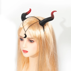 Gothic red and black devil horn headband with moon pendant for Halloween cosplay