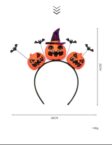 Halloween hoofdband met pompoen en vleermuis afmetingen 28cm breed en 25cm hoog