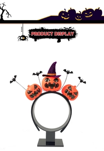 Detail van Halloween-haarband met oranje pompoenen en mini zwarte vleermuizen voor party