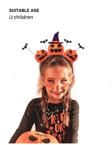 Halloween haarband voor kinderen met pompoenen, paarse heksenhoed en zwarte vleermuizen