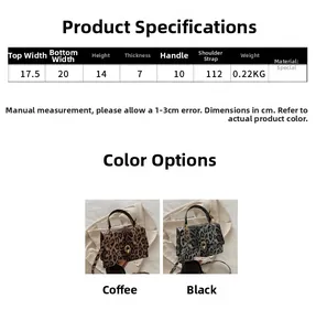 Detailed dimensions of leopard print handbag with crossbody strap and top handle