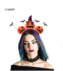 Halloween hoofdband voor volwassenen met pompoenen, tovenaarshoed en zwarte vleermuizen