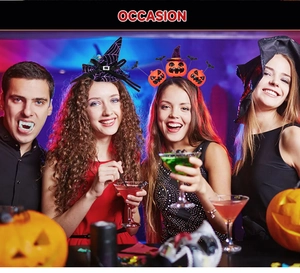 Detail van Halloween haarbanden met spinnen-heksenhoed en pompoen-vleermuis decoraties