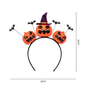 Halloween haarband met pompoenen, toenaarshoed en vleermuizen decoratie, 25x28cm maat