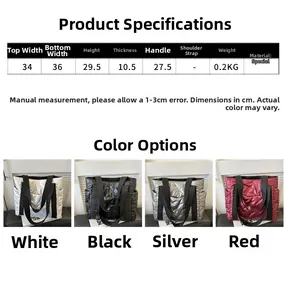 Detailed size chart for quilted puffer tote bag with 36cm width and product specifications