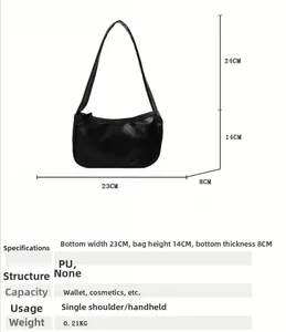 Detailed size specifications for black PU leather underarm bag with 23x14x8cm dimensions