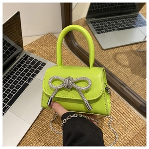 Women Mini Shoulder Bag PU Leather Rhinestone Bow Decorative Chain Strap Crossbody Handbag Elegant Square For Daily Use