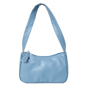 Minimalist light blue PU leather hobo bag with adjustable shoulder strap on white background