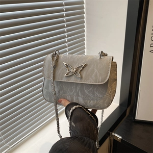 Women Fashion Butterfly Buckle Shoulder Bag Small Square PU Leather Chain Strap Crossbody Bag Y2K Chic Marbled Texture Handbag