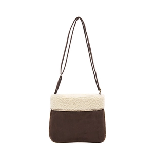 Petit sac carré rétro en peluche bicolore marron et beige pour femme en hiver