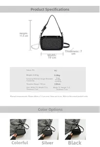 Size specifications for the black PU leather crossbody bag with silver studs and chain strap
