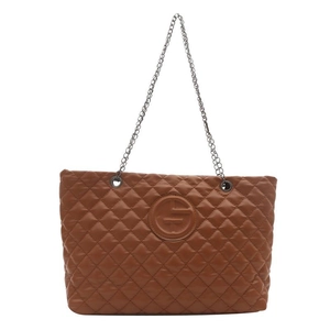 Sac fourre-tout marron en similicuir matelassé avec surpiqûres et bandoulière chaîne