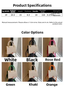 Detailed size chart for the woven crossbody bag with specific product measurements