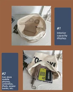 Large capacity canvas tote bag interior showing ample space for iPad and essentials