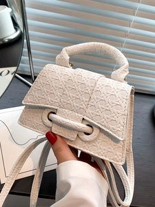 Women Mini Handbag PU Leather Woven Texture Hourglass Shape Crossbody Bag Top Handle Detachable Strap