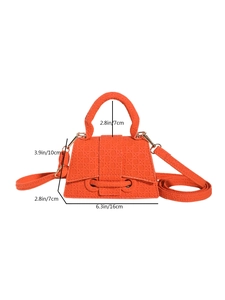 Orange hourglass handbag with woven texture and top handle, dimensions 16x10x7cm