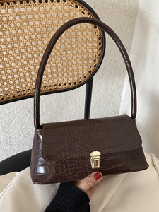 Borsa Sottoascella da Donna Vintage in Pelle PU con Motivo Coccodrillo Borsa a Tracolla Baguette Retrò con Fibbia Dorata