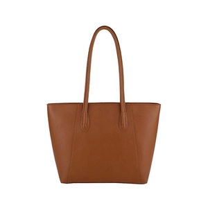 Minimalist large brown tote bag with slim shoulder straps for elegant office commuting
