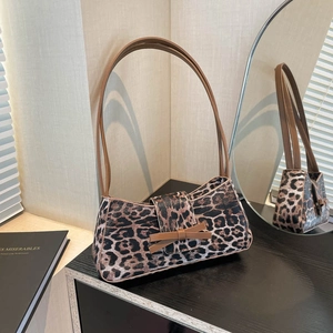 Vintage Leopardenmuster Monogramm Schultertasche Für Damen PU Leder Schleife Unterarm Baguette Tasche Mode Casual Alltag Reise Handtasche