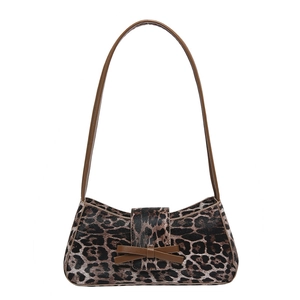 Retro-Halbmondtasche mit Leopardenmuster, brauner Schleife und schmalem Schultergurt