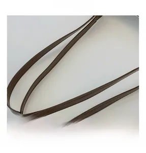 Close-up of brown faux leather shoulder straps with neat stitching for tote bag